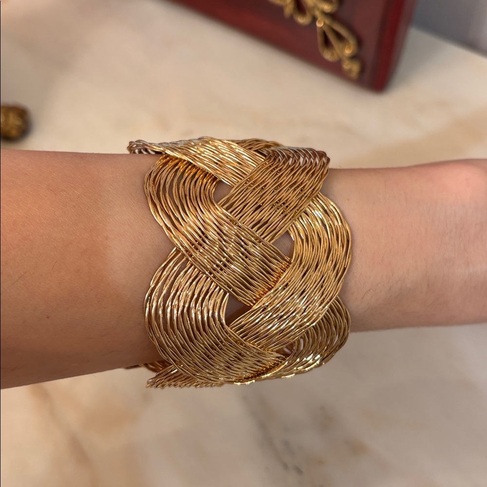 Exaggerated Statement Cuff Bracelet With Weave Te… - image 5